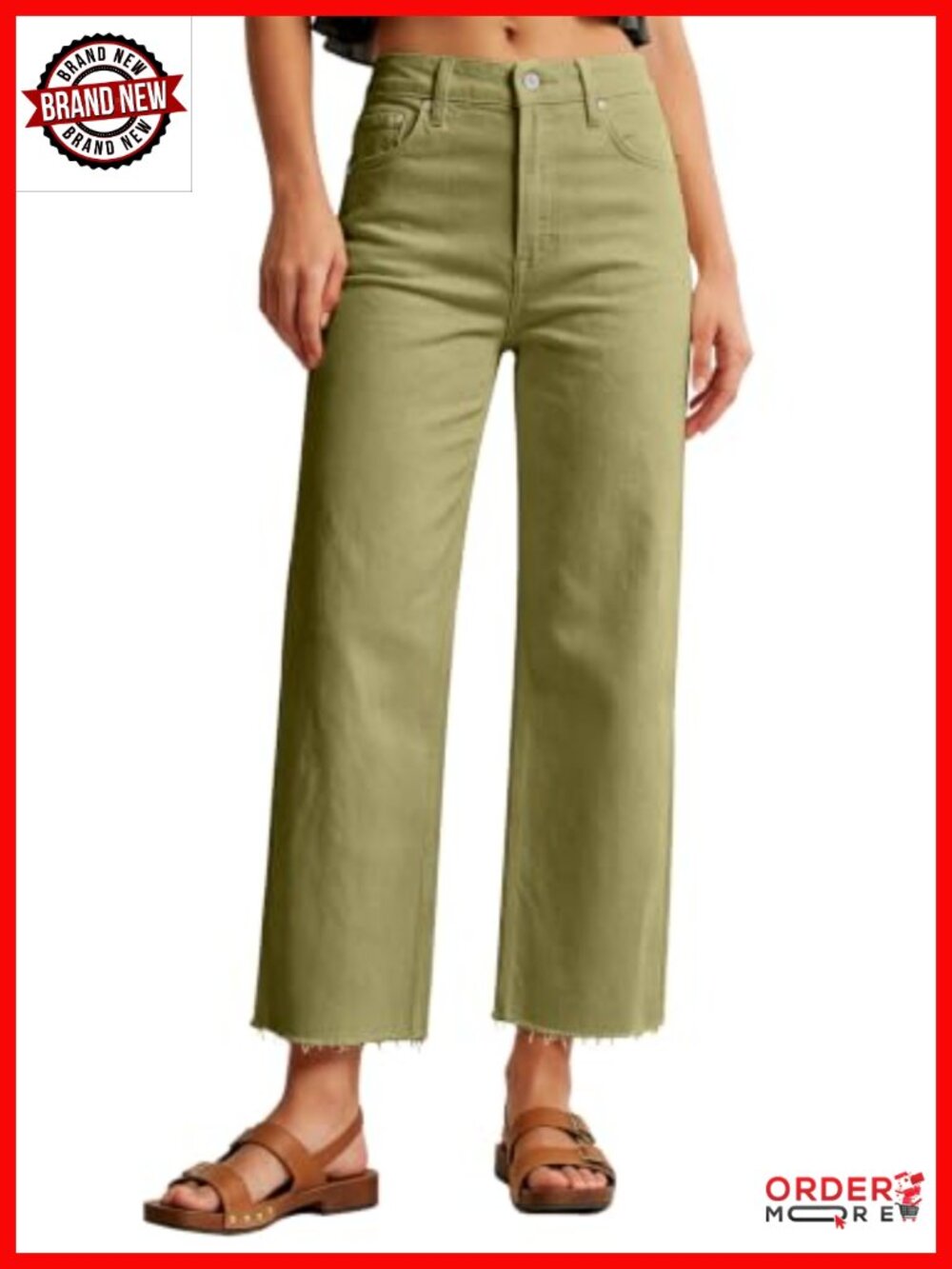 High Waisted Straight Leg Jeans Stretchy Raw Hem Cropped Denim Pants Tummy